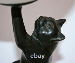 Vintage Art Deco Table Lamp Cast Bronze Cat Playing With Ball Working PAT Tested