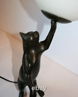 Vintage Art Deco Table Lamp Cast Bronze Cat Playing With Ball Working PAT Tested