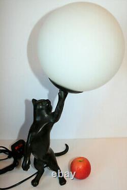 Vintage Art Deco Table Lamp Cast Bronze Cat Playing With Ball Working PAT Tested