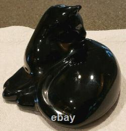 Vintage BACCARAT France Crystal Black Cat Grooming Figurine Paperwt