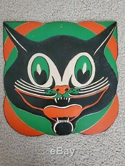 Vintage Beistle Halloween Diecut Art Deco Cat Face Early 1930s Amazing Colors