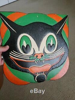 Vintage Beistle Halloween Diecut Art Deco Cat Face Early 1930s Amazing Colors