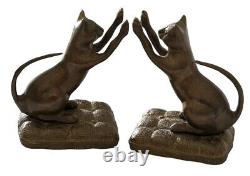 Vintage Bronze Cat Bookends Set of 2 Weighted Statues Pair Art Deco Figures