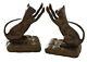 Vintage Bronze Cat Bookends Set Of 2 Weighted Statues Pair Art Deco Figures