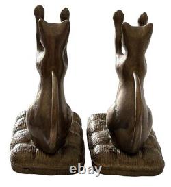 Vintage Bronze Cat Bookends Set of 2 Weighted Statues Pair Art Deco Figures