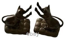 Vintage Bronze Cat Bookends Set of 2 Weighted Statues Pair Art Deco Figures