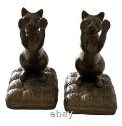 Vintage Bronze Cat Bookends Set of 2 Weighted Statues Pair Art Deco Figures