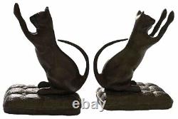Vintage Bronze Cat Bookends Set of 2 Weighted Statues Pair Art Deco Figures
