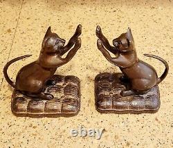 Vintage Bronze Cat Bookends Weighted Statue