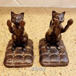 Vintage Bronze Cat Bookends Weighted Statue