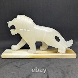 Vintage Carved Marbled Onyx Lion Big Cat Statue Figurine Carving