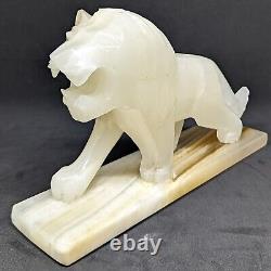 Vintage Carved Marbled Onyx Lion Big Cat Statue Figurine Carving