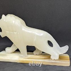 Vintage Carved Marbled Onyx Lion Big Cat Statue Figurine Carving