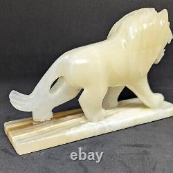 Vintage Carved Marbled Onyx Lion Big Cat Statue Figurine Carving