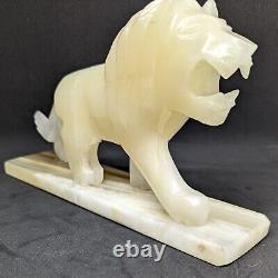 Vintage Carved Marbled Onyx Lion Big Cat Statue Figurine Carving