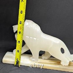 Vintage Carved Marbled Onyx Lion Big Cat Statue Figurine Carving