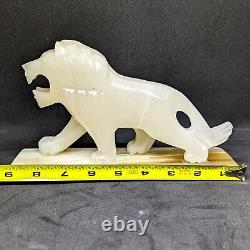Vintage Carved Marbled Onyx Lion Big Cat Statue Figurine Carving