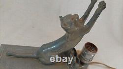 Vintage Cast Aluminum Art Deco Cat Mantle Lamp, Frankart Style