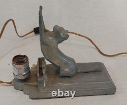 Vintage Cast Aluminum Art Deco Cat Mantle Lamp, Frankart Style