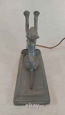 Vintage Cast Aluminum Art Deco Cat Mantle Lamp, Frankart Style