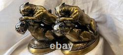 Vintage Cast Metal Sculpture Bookends, Big Cats Panther by Kronheim & Oldenbusch