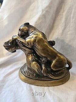 Vintage Cast Metal Sculpture Bookends, Big Cats Panther by Kronheim & Oldenbusch