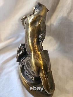 Vintage Cast Metal Sculpture Bookends, Big Cats Panther by Kronheim & Oldenbusch