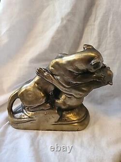 Vintage Cast Metal Sculpture Bookends, Big Cats Panther by Kronheim & Oldenbusch