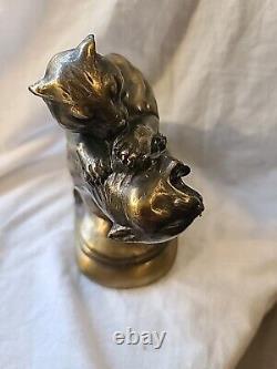 Vintage Cast Metal Sculpture Bookends, Big Cats Panther by Kronheim & Oldenbusch