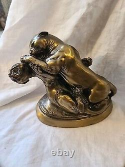 Vintage Cast Metal Sculpture Bookends, Big Cats Panther by Kronheim & Oldenbusch