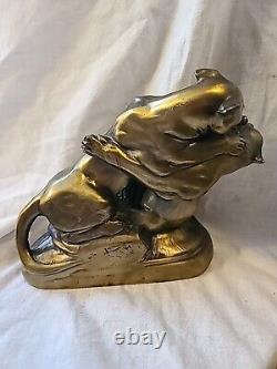 Vintage Cast Metal Sculpture Bookends, Big Cats Panther by Kronheim & Oldenbusch