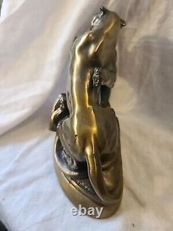 Vintage Cast Metal Sculpture Bookends, Big Cats Panther by Kronheim & Oldenbusch