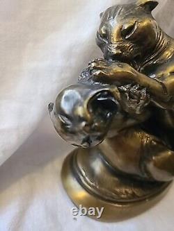 Vintage Cast Metal Sculpture Bookends, Big Cats Panther by Kronheim & Oldenbusch