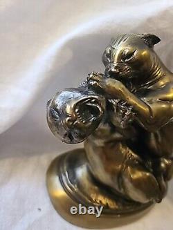 Vintage Cast Metal Sculpture Bookends, Big Cats Panther by Kronheim & Oldenbusch
