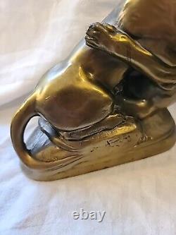 Vintage Cast Metal Sculpture Bookends, Big Cats Panther by Kronheim & Oldenbusch