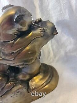 Vintage Cast Metal Sculpture Bookends, Big Cats Panther by Kronheim & Oldenbusch