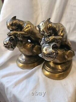 Vintage Cast Metal Sculpture Bookends, Big Cats Panther by Kronheim & Oldenbusch