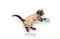 Vintage Cat Brooch Enamel Marcasite and Blue Stone Circa 1930