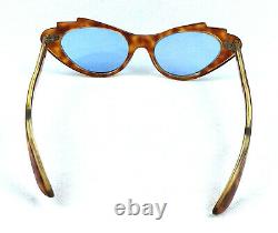 Vintage Cat Eye Sunglasses Art Deco Italy Made Tortoise Blue 1950's Ladies Mint