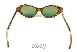 Vintage Cat Eye Sunglasses Art Deco Italy Made Tortoise Green 1950's Ladies Mint