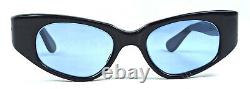 Vintage Cat Eye Sunglasses Black Frame Blue Lenses Thick Sturdy Frame Acetate