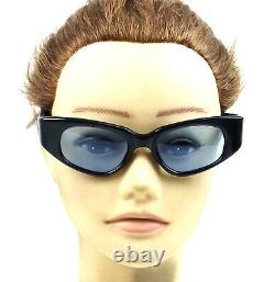 Vintage Cat Eye Sunglasses Black Frame Blue Lenses Thick Sturdy Frame Acetate