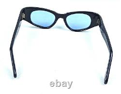 Vintage Cat Eye Sunglasses Black Frame Blue Lenses Thick Sturdy Frame Acetate