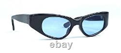 Vintage Cat Eye Sunglasses Black Frame Blue Lenses Thick Sturdy Frame Acetate