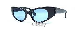 Vintage Cat Eye Sunglasses Black Frame Blue Lenses Thick Sturdy Frame Acetate