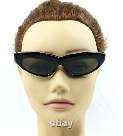 Vintage Cat Eye Sunglasses Italy Black Small Size Ladies Green Lenses 1950's Nos
