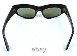 Vintage Cat Eye Sunglasses Italy Black Small Size Ladies Green Lenses 1950's Nos