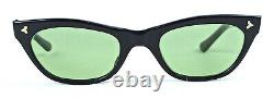 Vintage Cat Eye Sunglasses Italy Made Art Deco 1950's Black Frame Green Lenses