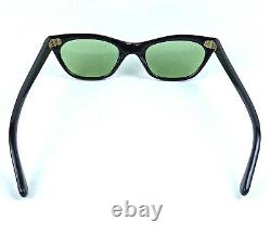 Vintage Cat Eye Sunglasses Italy Made Art Deco 1950's Black Frame Green Lenses