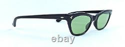 Vintage Cat Eye Sunglasses Italy Made Art Deco 1950's Black Frame Green Lenses